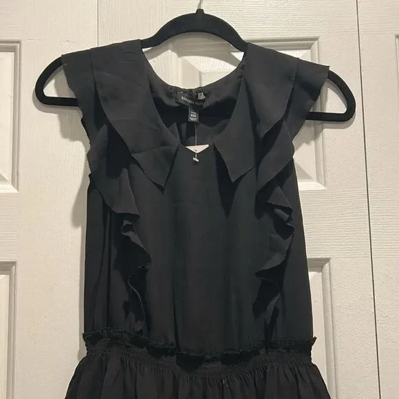 NWT Banana Republic Petite Black Ruffled Sleeveless Dress, XXS Petite - Picture 2 of 7